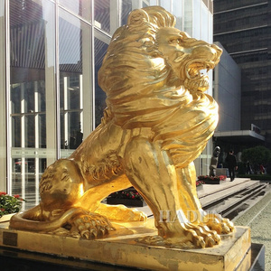 High Quality Life Size  Large Popular Casting Brass Lion Statues Bronze Gold Sitting Lion Sculpture For Sale