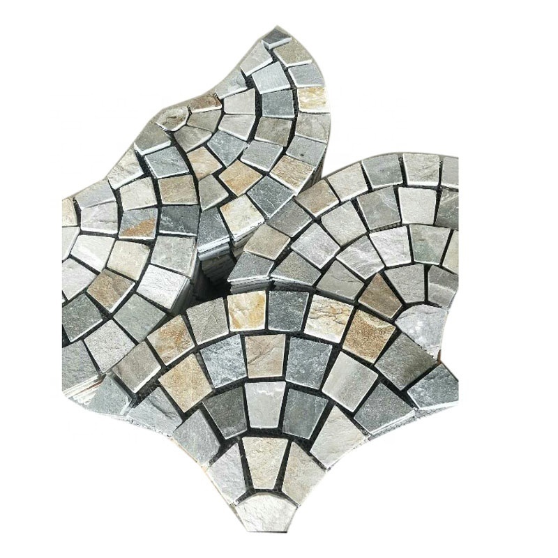 Fan shape Beige slate paving stone mat mesh flagstone tile