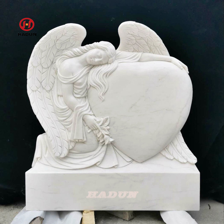 Hot sale Custom White Heart Angel Granite Marble Tombstone Monuments Memorials headstones