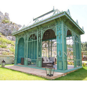 Customized metal pavilion garden house gazebo backyard metal top closed gazebo pavilion outdoor with tempered glass and doors