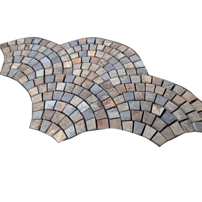 Fan shape Beige slate paving stone mat mesh flagstone tile