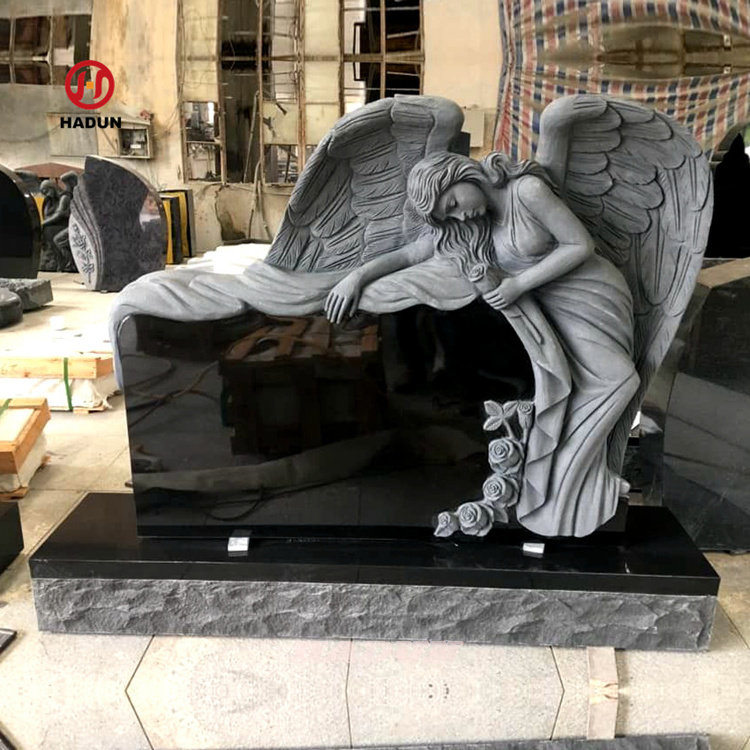 High Quality Black Granite and White Marble Angel Monument Tombstone Headstone