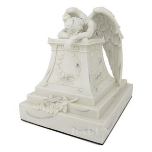 Chinese factory hand carved white carrara marble weeping angel of grief statue sculptures for tombstone for sale