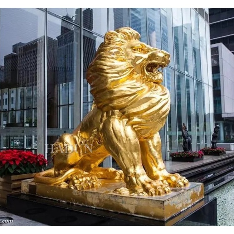 High Quality Life Size  Large Popular Casting Brass Lion Statues Bronze Gold Sitting Lion Sculpture For Sale