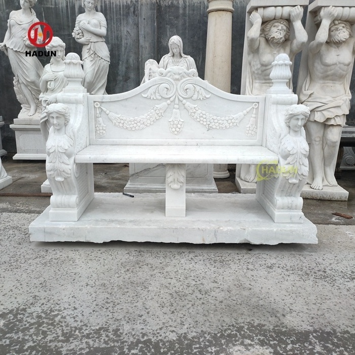 Luxurious Outdoor Garden Hand Carved Natural White Stone Marble Beauty Bench with Back