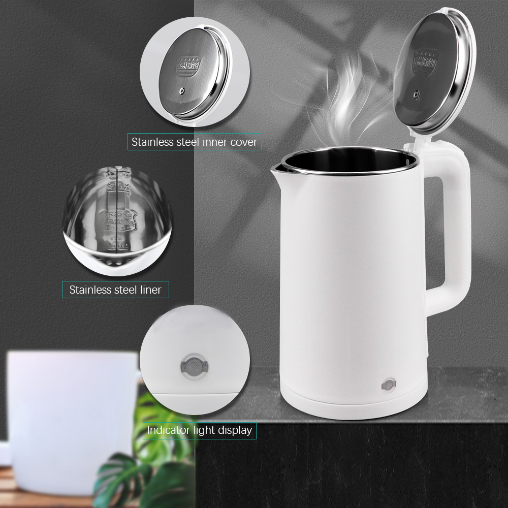 Stainless Steel Double Wall Electric Water Kettle Cool Touch & Cordless Kettle with Overheating Protection