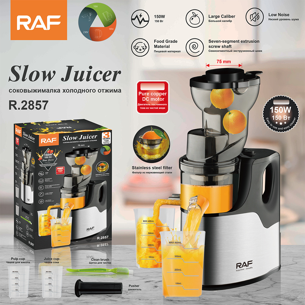 RAF New Stainless Steel Automatic Citrus Fruit juice Extractor Big Mouth Slow Screw Juicer Cold Press Juicer