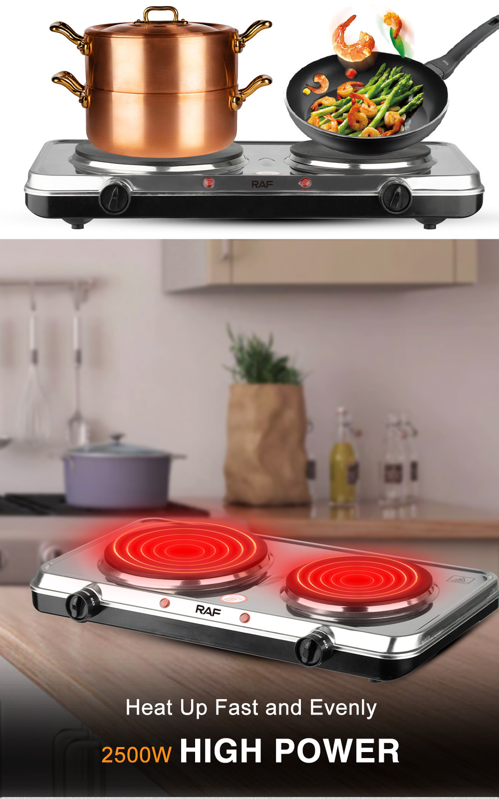 Electric Countertop Burner Stove Dual Control Hot Stove Double Burner Electric Solid Hot Plates For Cooking