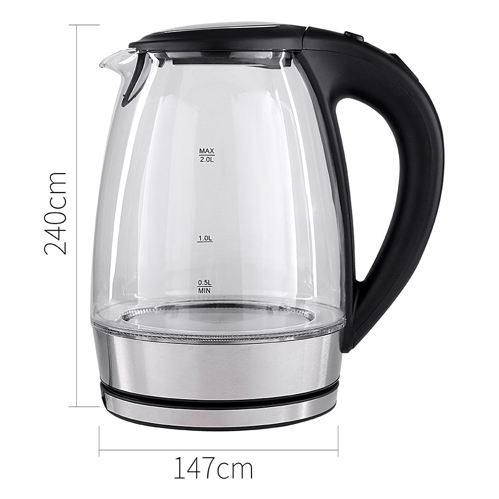 2000W High Borosilicate Glass Electric Water Kettle 2 Liter Cordless Hot Water Boiler with LED Light