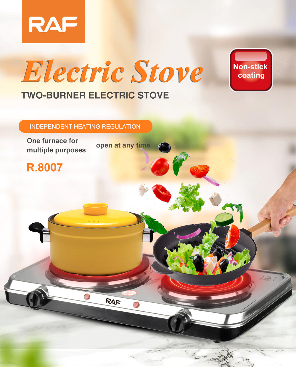 Electric Countertop Burner Stove Dual Control Hot Stove Double Burner Electric Solid Hot Plates For Cooking