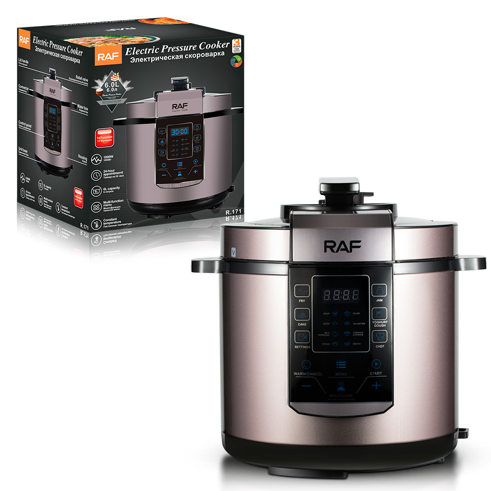 Stainless Steel 1000W 6L Capacity 24-hour Appointment Electric Pressure Cooker with 14 Function