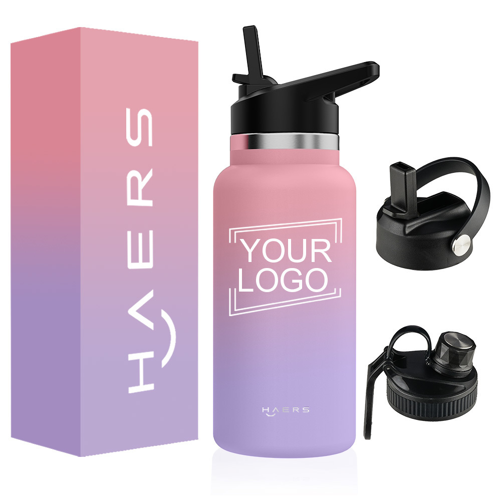 HAERS large capacity Custom Logo 304 Stainless Steel Portable Sports Bottle Vacuum Flask Thermal Drink Sports Water Bottle