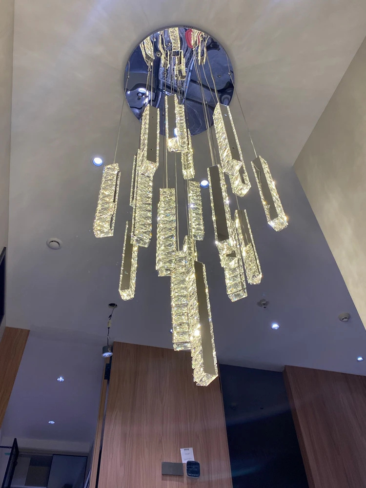 Staircase Luxury Design Modern LED Crystal Pendant Chandelier Light Chrome / Gold Long spiral Chandeliers Indoor Lighting