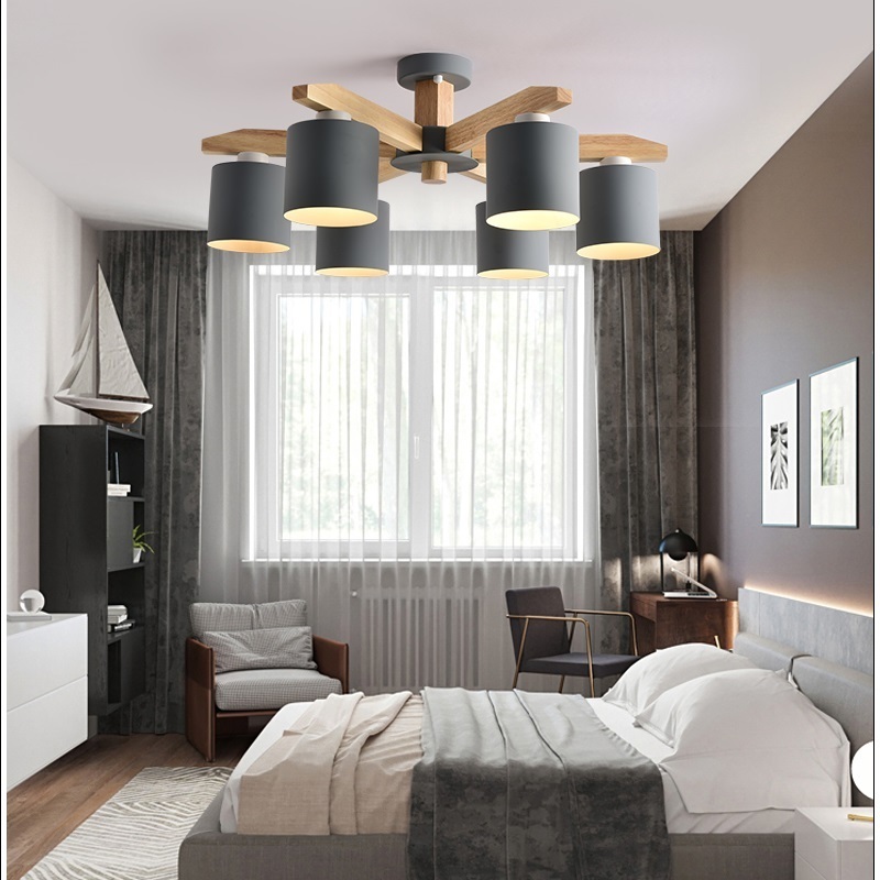 Nordic Modern Wooden Ceiling Chandelier E27/E26 With Iron Lampshade For Living Room Suspension Lighting Fixtures