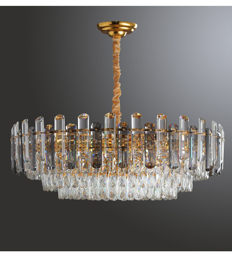 Post Modern Luxury Crystal Led Ceiling Chandelier Live Room Creative Pendant Lamp Rectangle Hanging Lights Fixture Smoky Gray