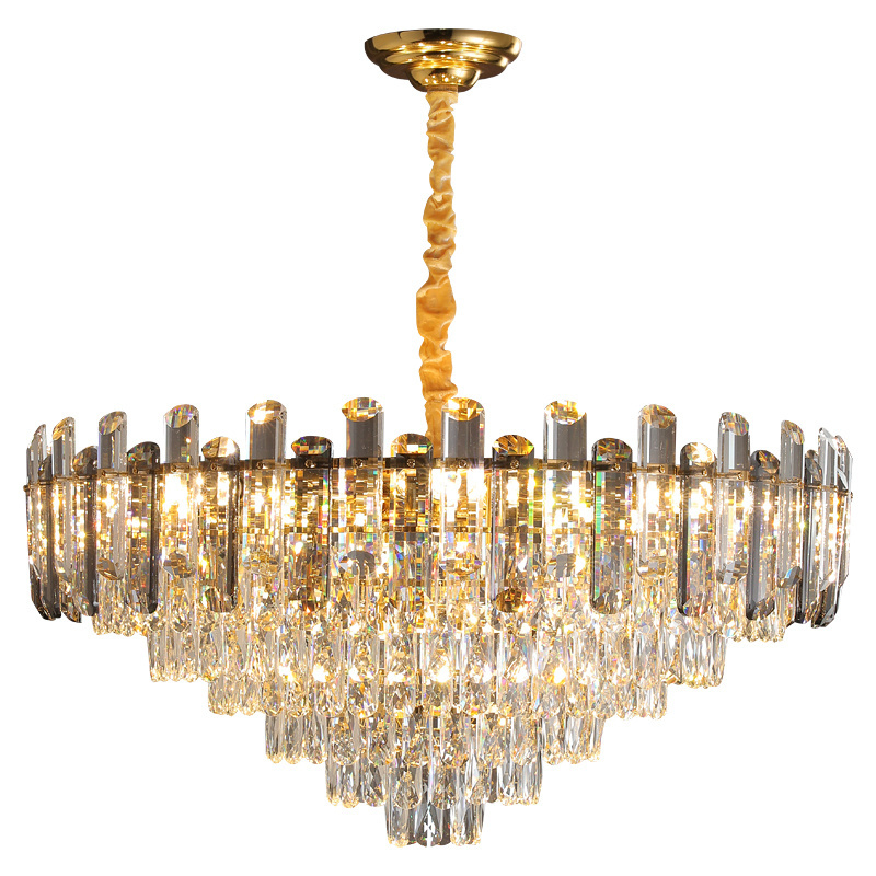 Post Modern Luxury Crystal Led Ceiling Chandelier Live Room Creative Pendant Lamp Rectangle Hanging Lights Fixture Smoky Gray