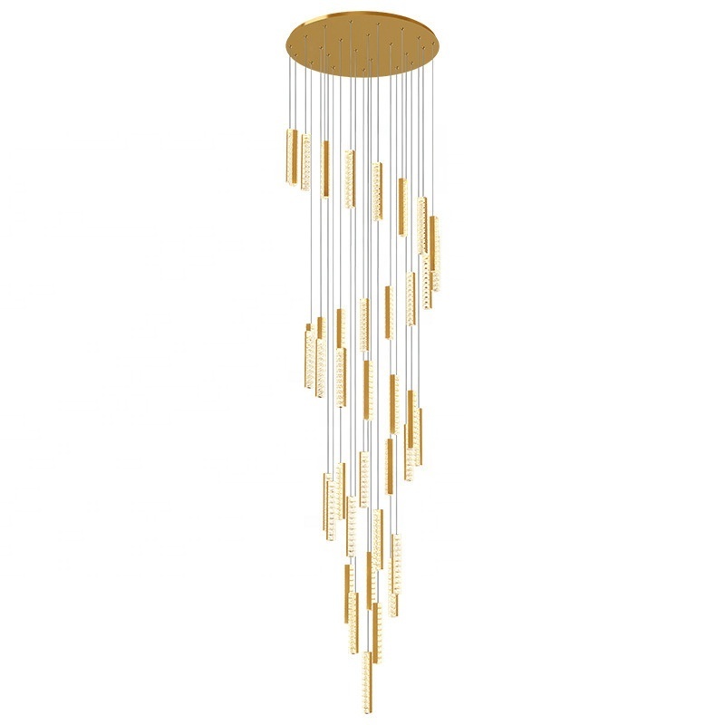 Staircase Luxury Design Modern LED Crystal Pendant Chandelier Light Chrome / Gold Long spiral Chandeliers Indoor Lighting