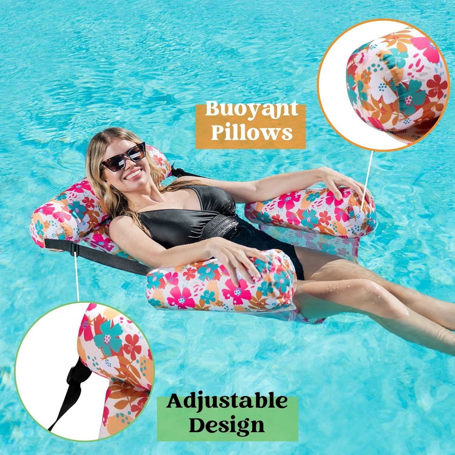 4-in-1 Monterey Hammock Pool Float & Water Hammock Inflatable Pool Floats for Adults Patented Thick, Non-Stick