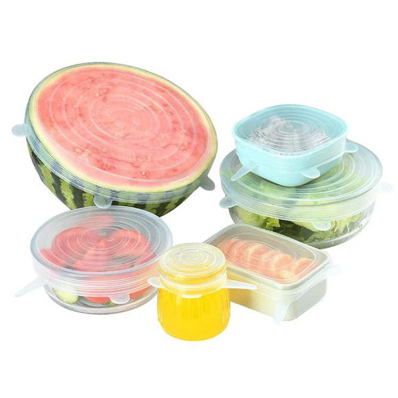 6 Pack Reusable Silicone Stretch Lids Universal Silicone Suction Lid Spillproof Stretch Lids