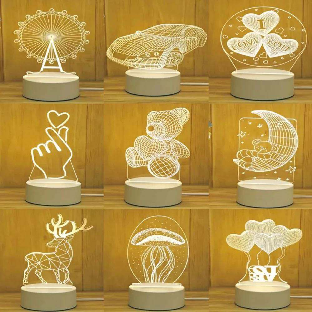 3D Night Lights Optical Illusion Lamps USB plug LED Night Lamps Acrylic Light  Bedroom Room Decorative Gift for Kids