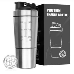 Protein Shaker Bottle 700 ml with Mixball Stainless Steel Protein Bottle Metal Shaker Leakproof Fitness Bottle