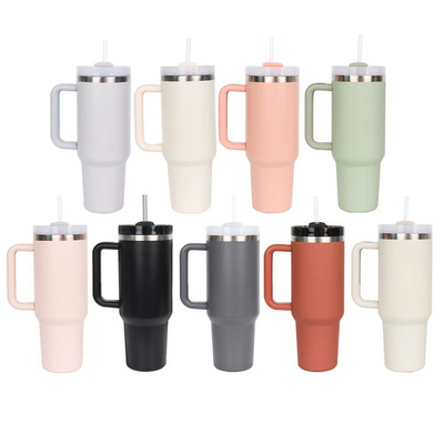 New Vacuum quencher tumbler with straw and handle Double wall 20oz 30oz 40 oz Stainless Steel Travel Mug thermo cup 40oz