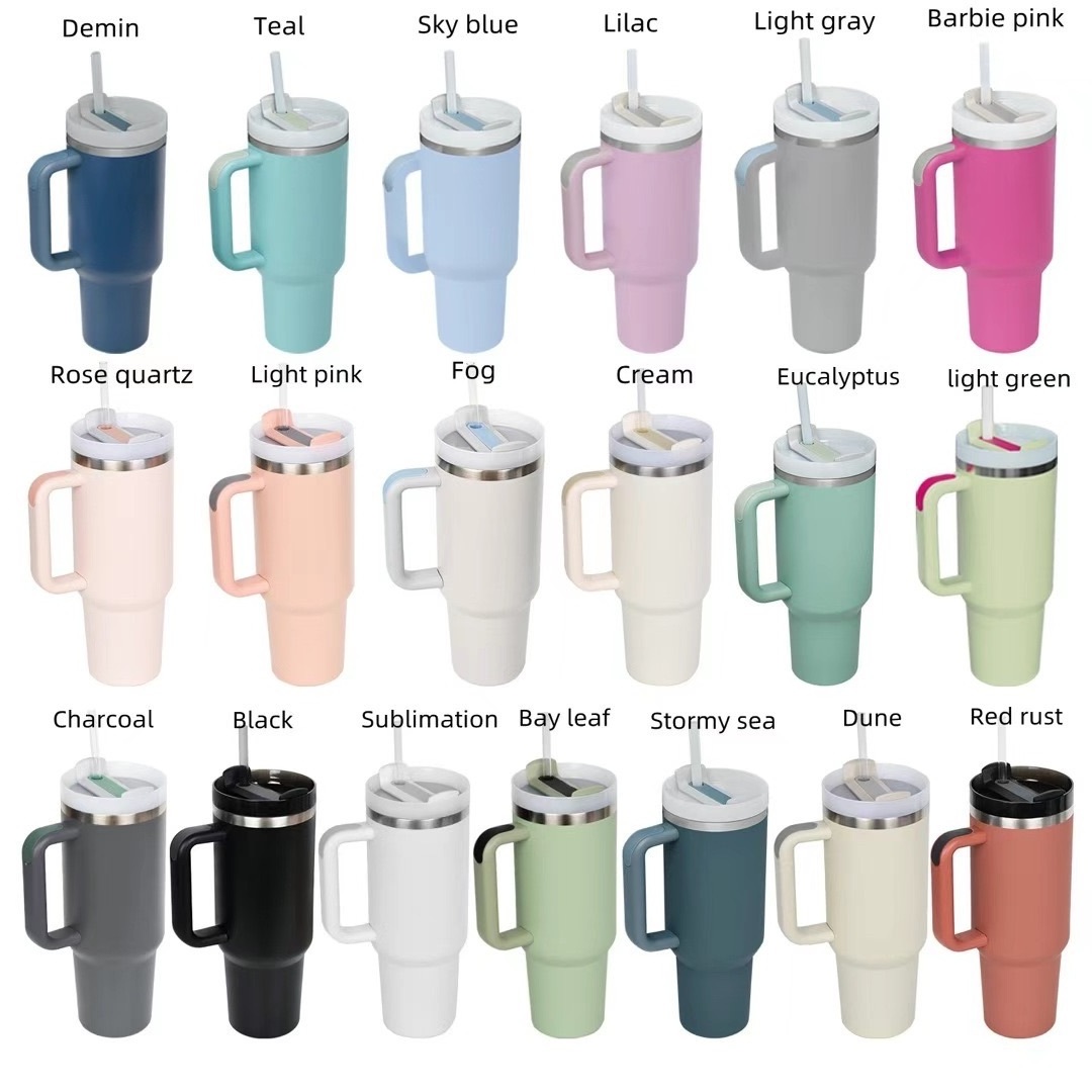 New Vacuum quencher tumbler with straw and handle Double wall 20oz 30oz 40 oz Stainless Steel Travel Mug thermo cup 40oz