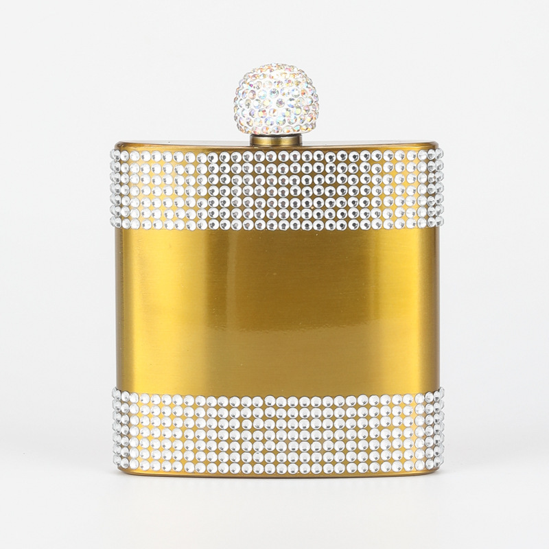 Hot sale Colorful luxury glitter shimmer stainless steel 5oz 8oz Whiskey pocket hip flask with diamond rhinestone for lady