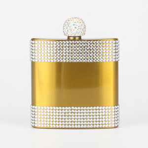 Hot sale Colorful luxury glitter shimmer stainless steel 5oz 8oz Whiskey pocket hip flask with diamond rhinestone for lady