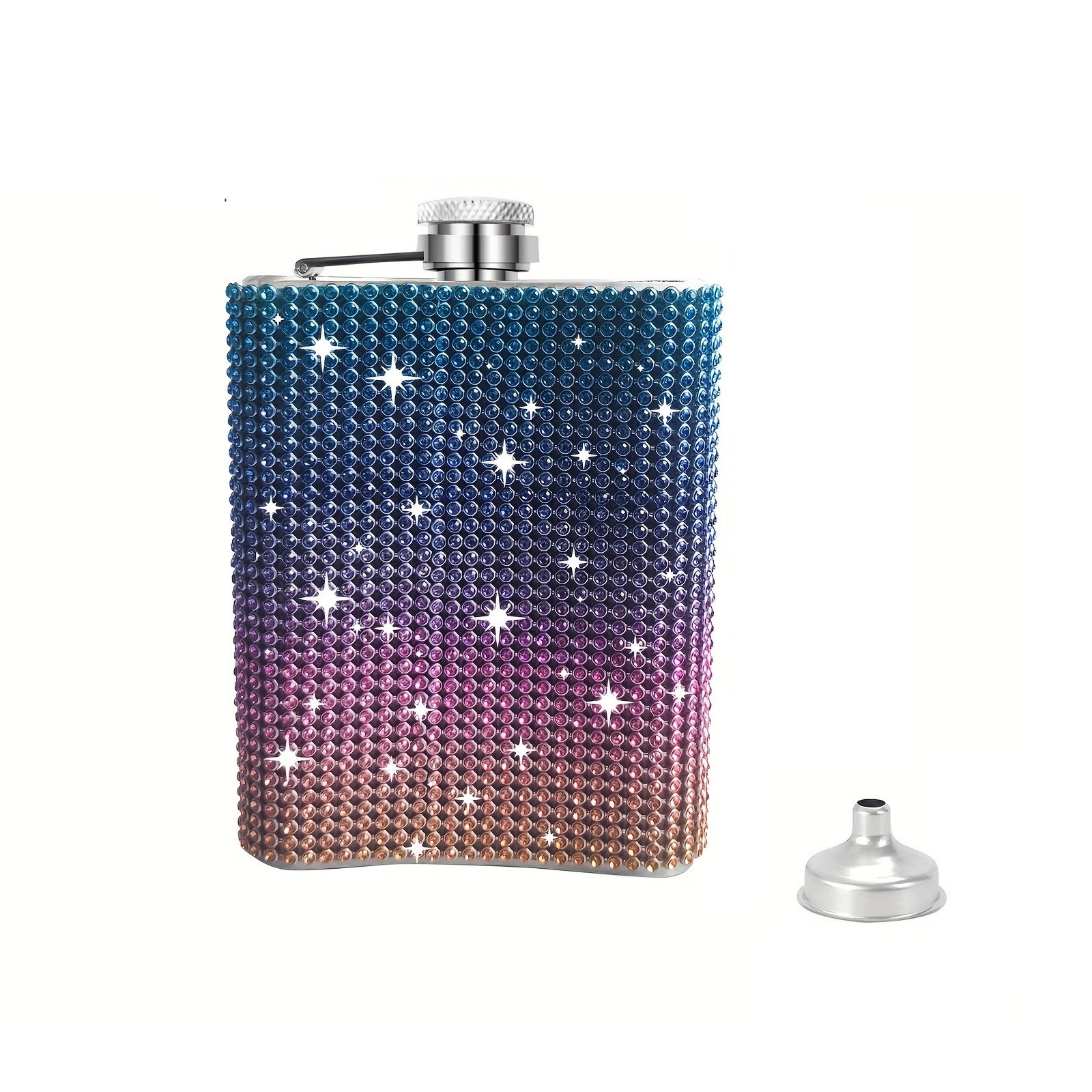 Hot sale Colorful luxury glitter shimmer stainless steel 5oz 8oz Whiskey pocket hip flask with diamond rhinestone for lady