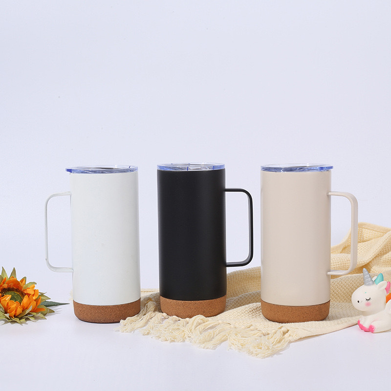 Top Seller 12oz Cork Bottom Stainless Steel Vacuum Insulated Straight Travel Coffee Mug Tumbler with handle cups