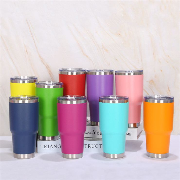 wholesale ozark trail 30oz tumbler Powder Coated Matel Cooler Tumbler 30 oz Insulated vacuum travel tumblers with slide lid