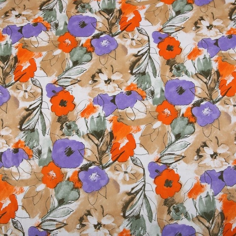 55% linen 45% viscose woven purple orange flower lining custom digital printed fabric for dresses