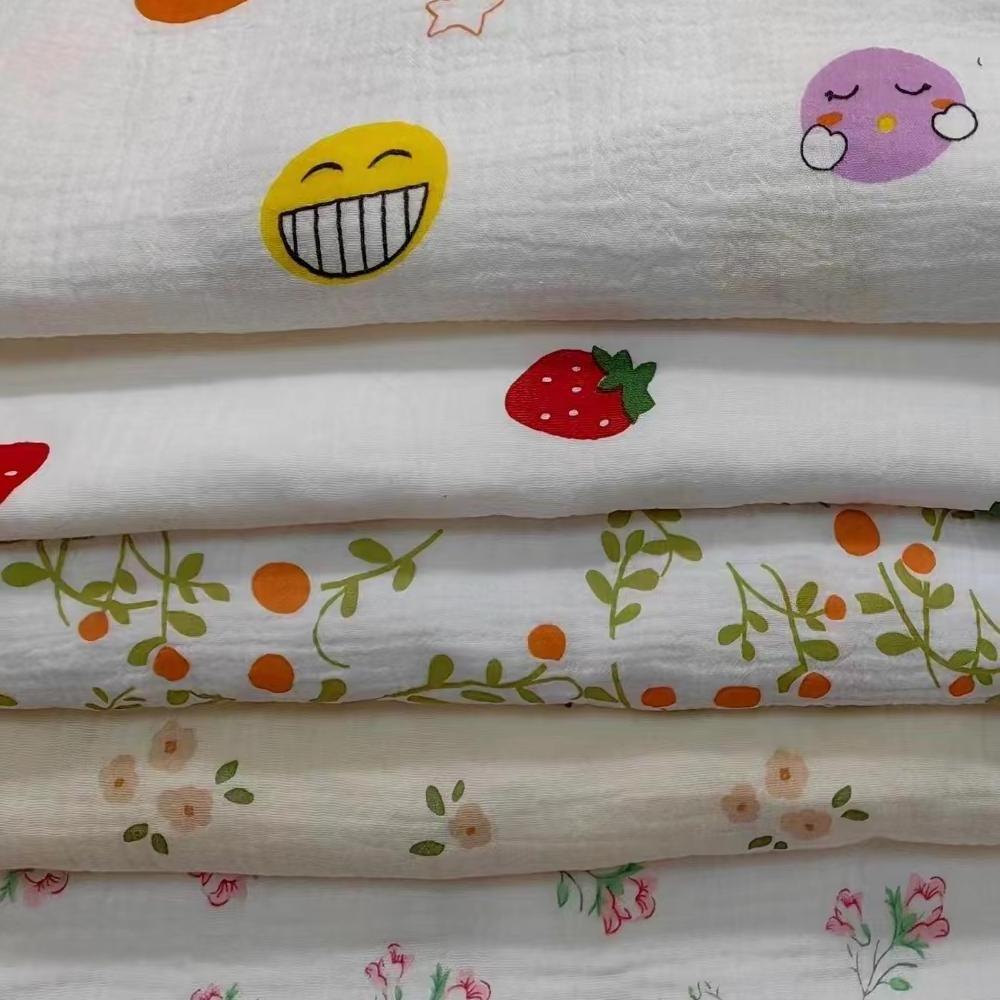 HAHOO 100%COTTON DOUBLE LAYER MUSLIN FOIL PRINT COTTON FABRIC CUSTOM MUSLIN COTON FABRIC