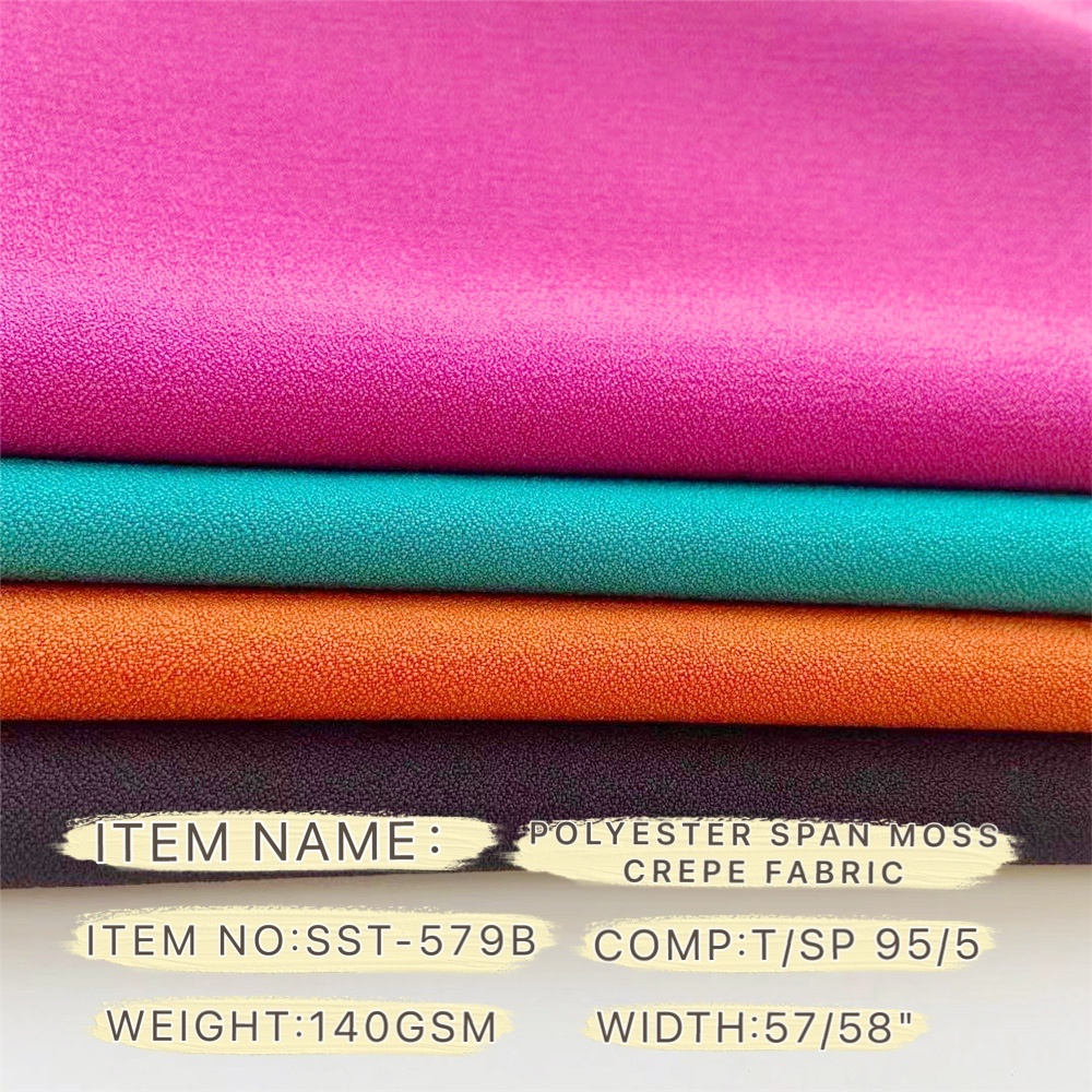 Manufacturer custom in stock pure color plain dyed t shirts 95% polyester 5% elastane moss crepe fabric