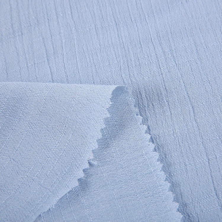 HAHOO Custom  blue slub imitation rayon nylon blend fabric dyed woven spandex fabric for garment