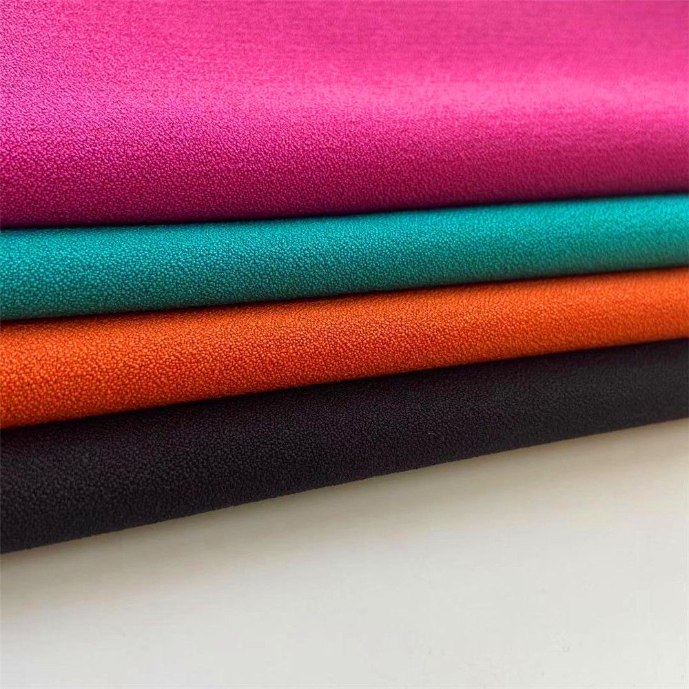 Manufacturer custom in stock pure color plain dyed t shirts 95% polyester 5% elastane moss crepe fabric