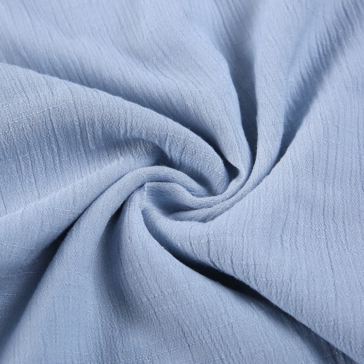 HAHOO Custom  blue slub imitation rayon nylon blend fabric dyed woven spandex fabric for garment