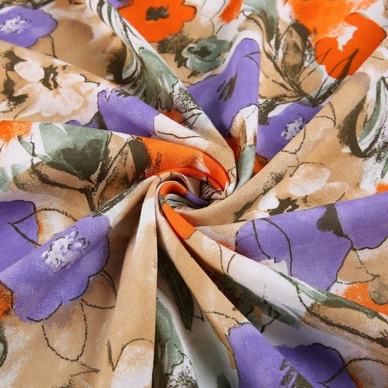 55% linen 45% viscose woven purple orange flower lining custom digital printed fabric for dresses