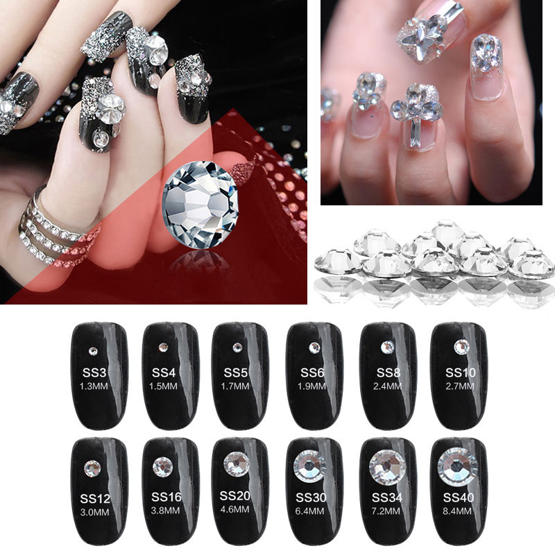 Hot Selling Wholesale 1440pcs Clear Color Nail Crystal Rhinestone SS3-SS40 Flatback Crystal Stone