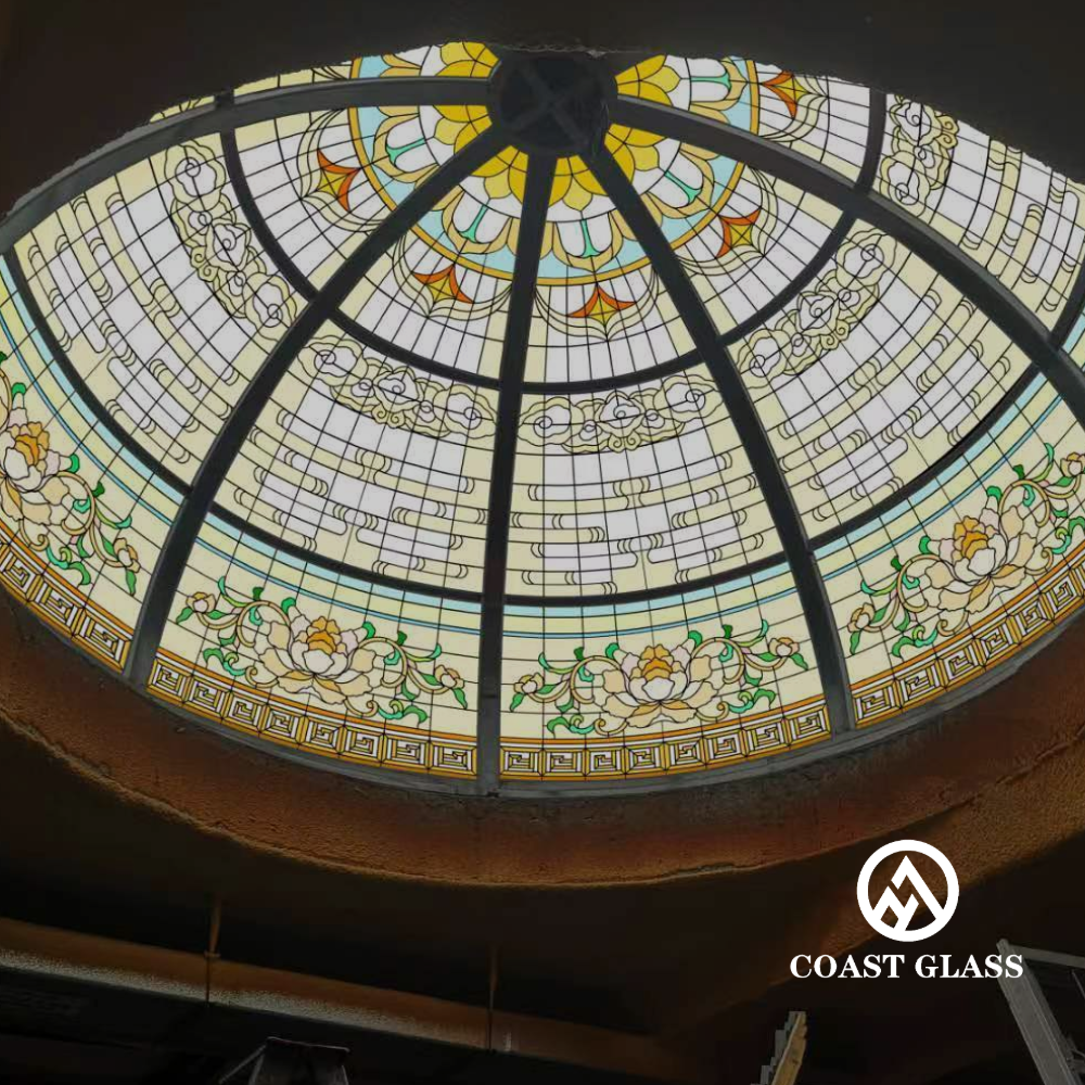 Round Stained Glass Domed Skylight Ceiling Residential Church Curved Decorative glass