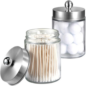 Jars Bathroom Storage Organizer - Cute Qtip Dispenser Holder Vanity Canister Jar Glass with Lid for Cotton Swabs