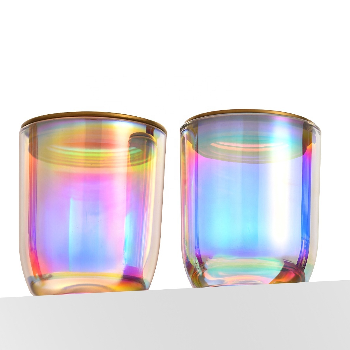 Wholesale Unique Luxury Empty Rainbow 8 oz Candle Jar With Lid Iridescent Glass Jar For Candle Making Wedding Supplier