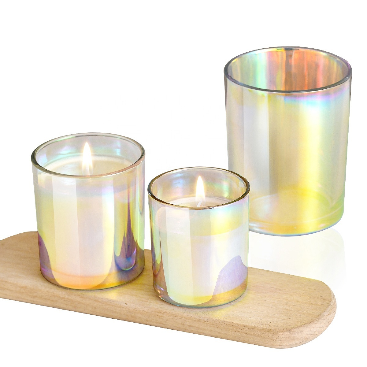 Wholesale Unique Luxury Empty Rainbow 8 oz Candle Jar With Lid Iridescent Glass Jar For Candle Making Wedding Supplier