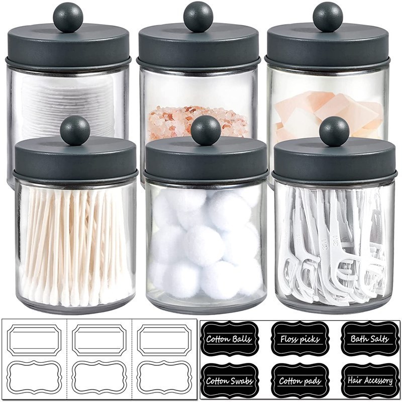 Jars Bathroom Storage Organizer - Cute Qtip Dispenser Holder Vanity Canister Jar Glass with Lid for Cotton Swabs