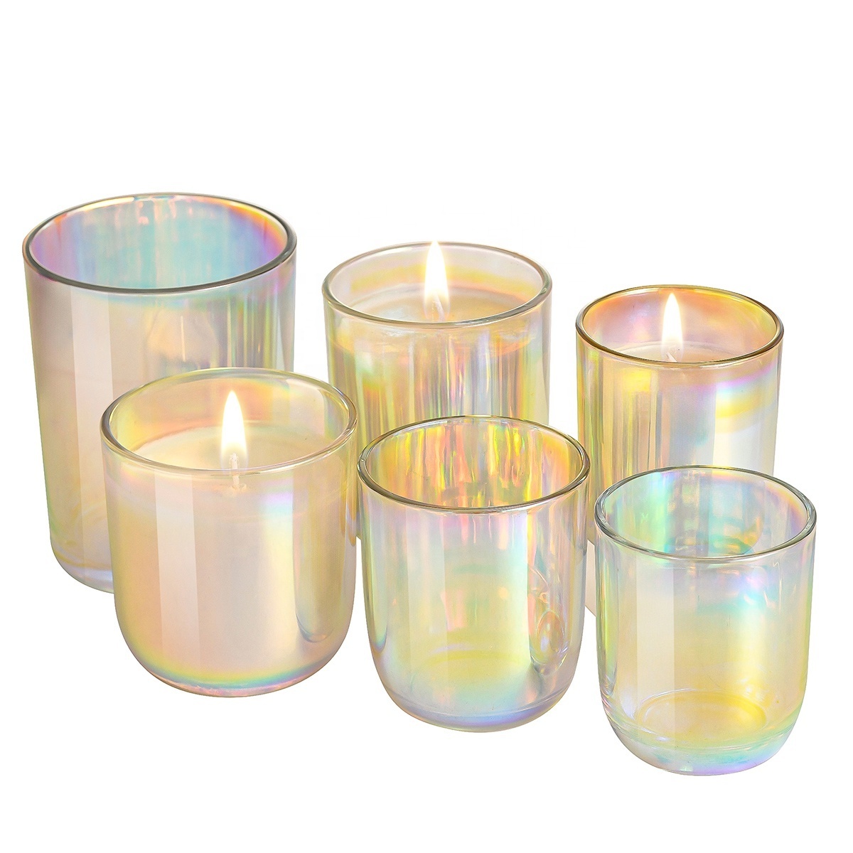 Wholesale Unique Luxury Empty Rainbow 8 oz Candle Jar With Lid Iridescent Glass Jar For Candle Making Wedding Supplier