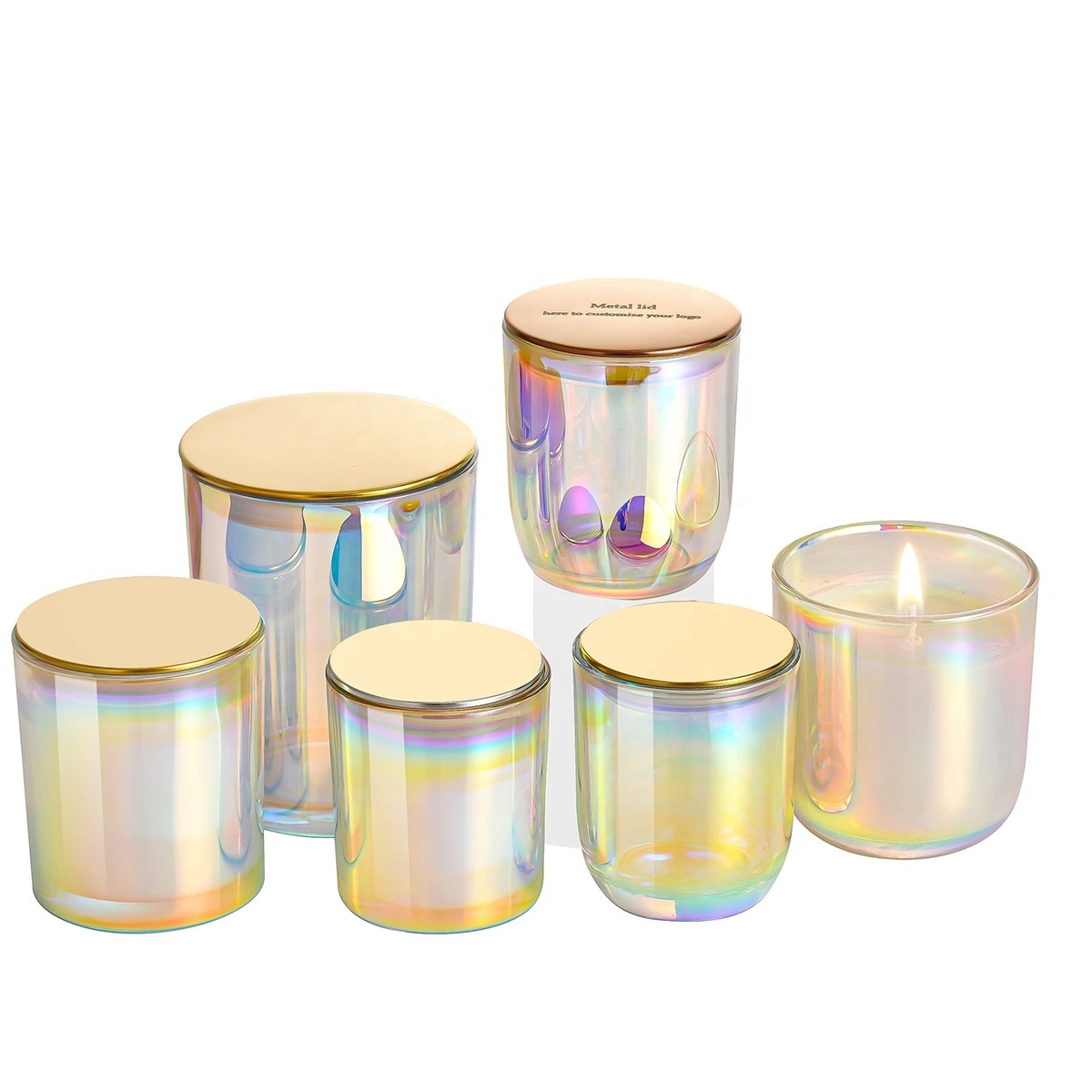 Wholesale Unique Luxury Empty Rainbow 8 oz Candle Jar With Lid Iridescent Glass Jar For Candle Making Wedding Supplier