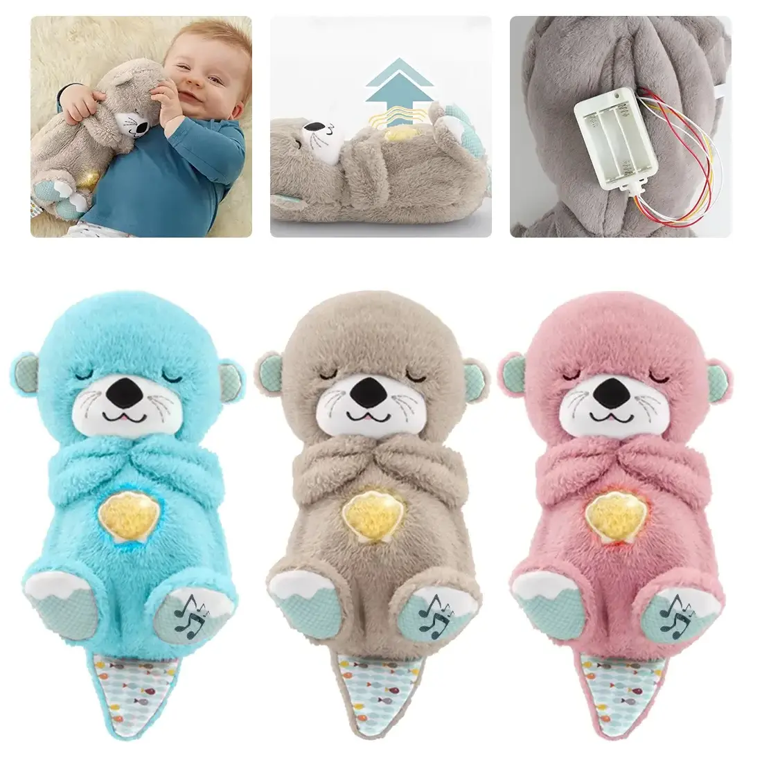 Breathing Otter Lamb Sleep and Playmate Otter Musical Stuffed Baby Plush Toy with Light Sound Newborn Sensory Comfortable Gifts