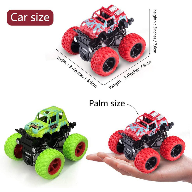 2022 Monster Trucks Pull Back Vehicles Cars Rotation 4 Wheels Drive Durable Friction Powered Push and Go Birthday Toys for Kids