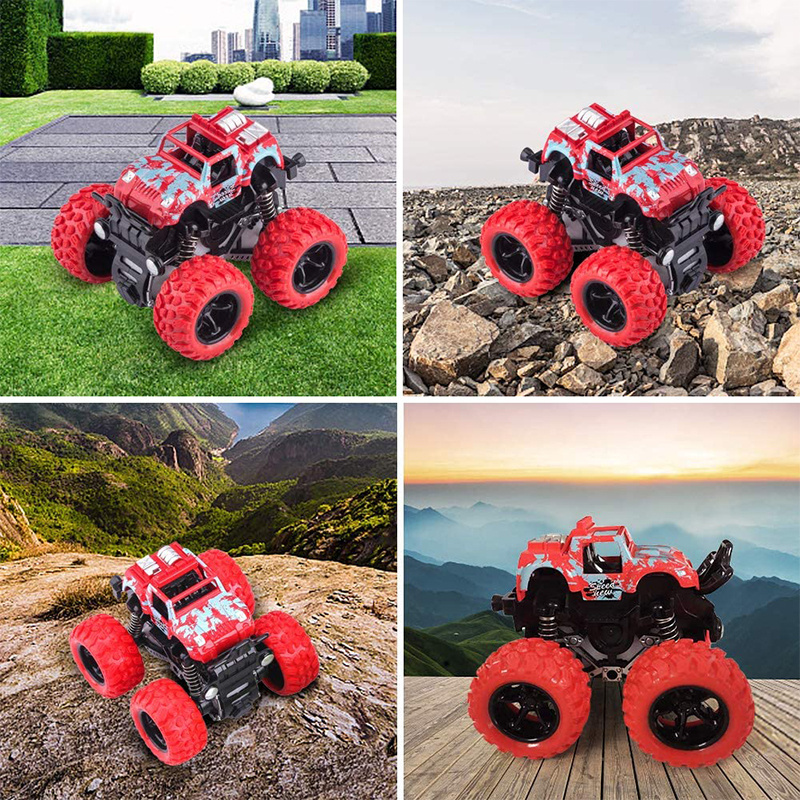 2022 Monster Trucks Pull Back Vehicles Cars Rotation 4 Wheels Drive Durable Friction Powered Push and Go Birthday Toys for Kids